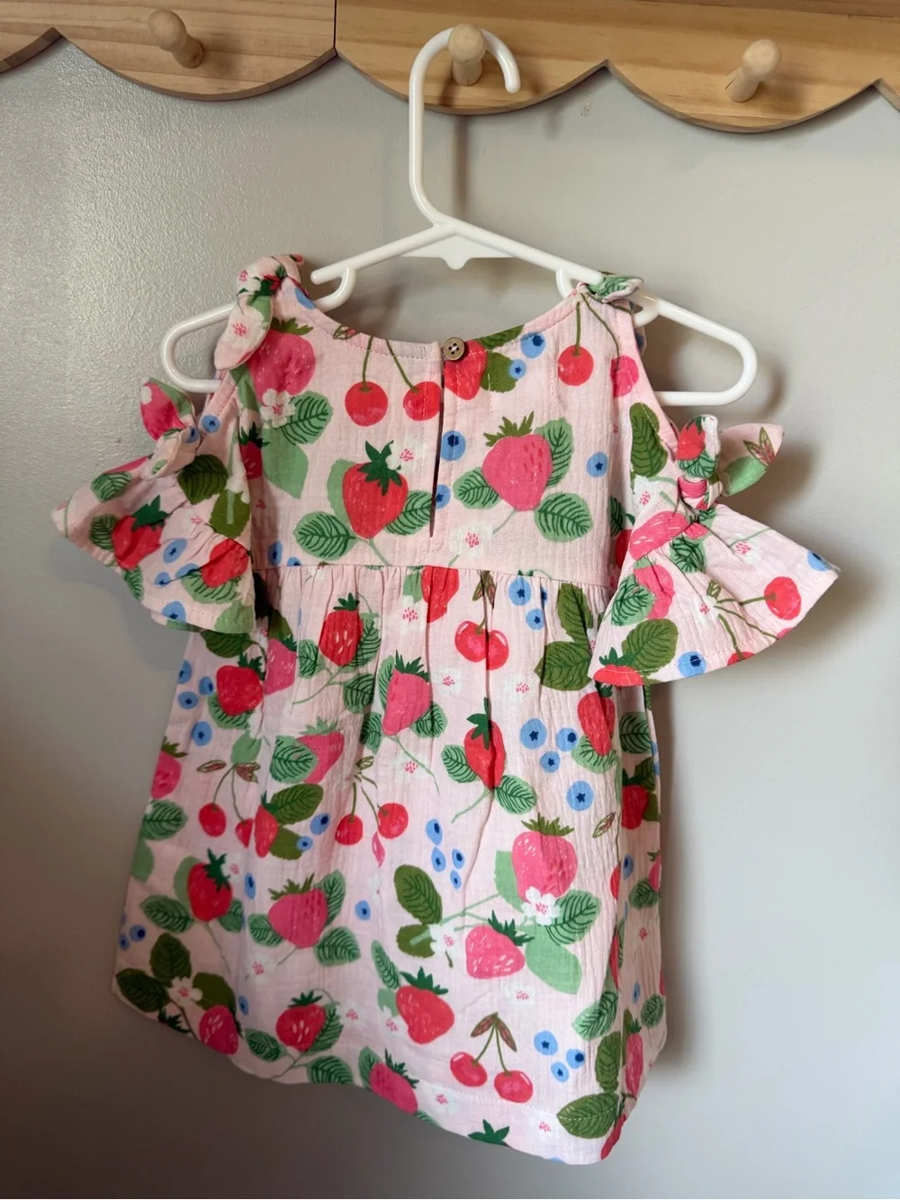 Mud Pie Girls 12-18M Pink Fruit Floral Muslin Cotton Dress Bow NWT Cold Shoulder